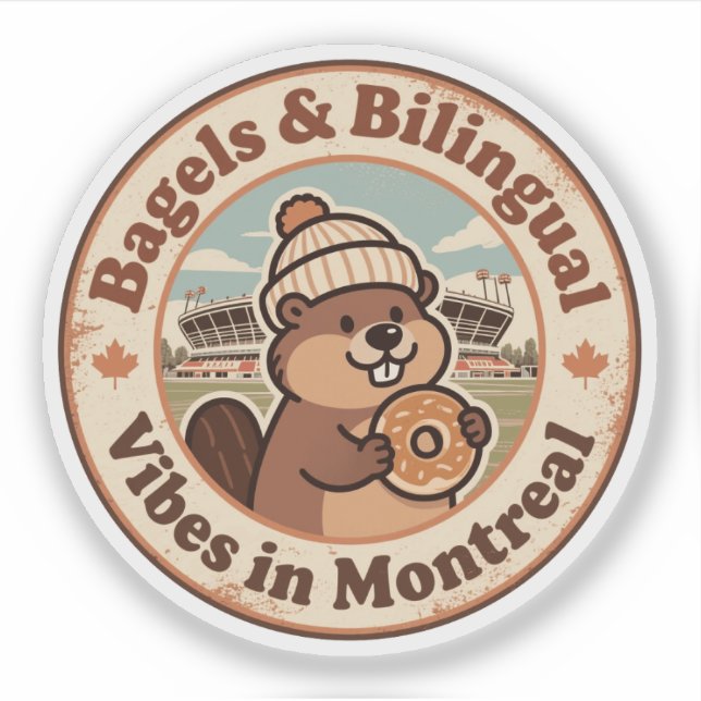 Adesivo Retro Montreal Beaver & Bagel (Frente)