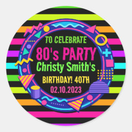 Adesivo Retro Neon 80s Birthday adult Party