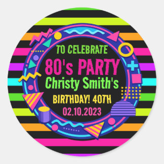 Adesivo Retro Neon 80s Birthday adult Party