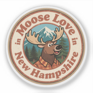 Adesivo Retro New Hampshire Crachá_ Moose with Mountain