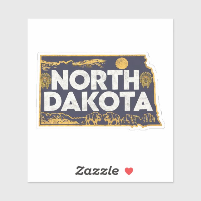 Adesivo Retro North Dakota State Car Sticker (Folha)