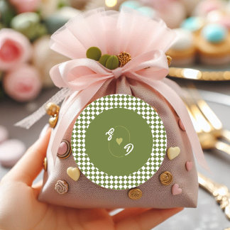 Adesivo Retro Olive Green Monogram Initial Heart Wedding