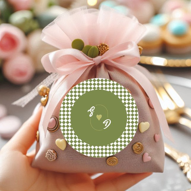 Adesivo Retro Olive Green Monogram Initial Heart Wedding  (Criador carregado)