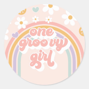 Adesivo Retro One Groovy Girl Aniversário Arco-íris