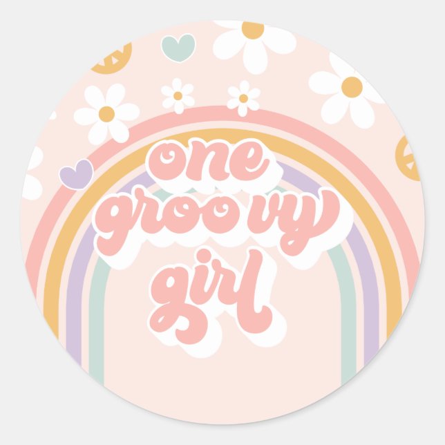 Adesivo Retro One Groovy Girl Rainbow Aniversário (Frente)