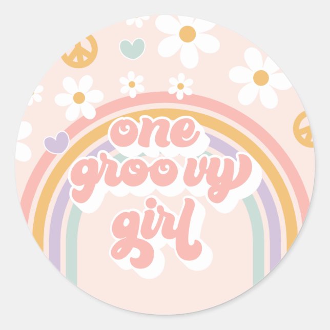 Adesivo Retro One Groovy Girl Rainbow Aniversário (Frente)
