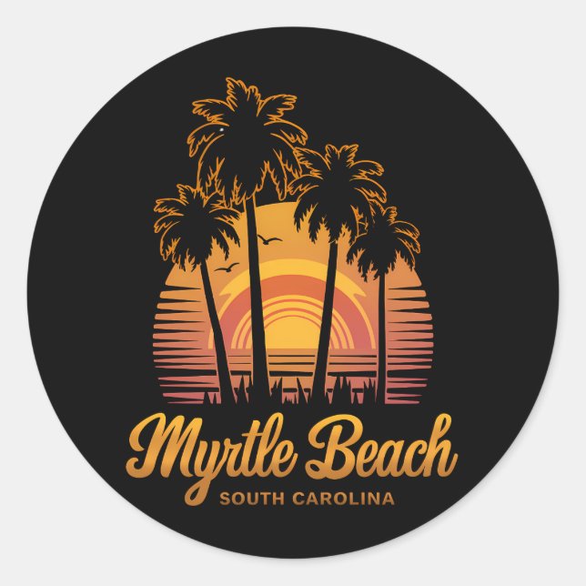 Adesivo Retro Palm Tree Sunset South Carolina Myrtle Beach (Frente)