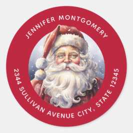 Adesivo Retro Papai Noel em um Natal Red Hat - Endereço