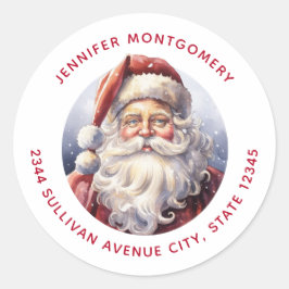 Adesivo Retro Papai Noel em um Natal Red Hat - Endereço