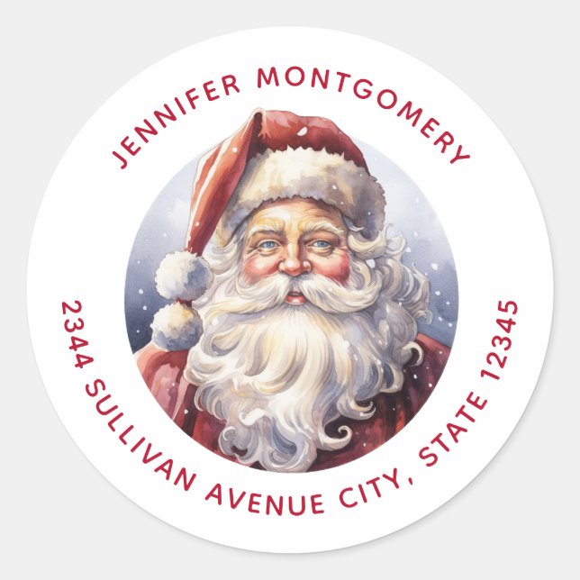 Adesivo Retro Papai Noel em um Natal Red Hat - Endereço (Frente)