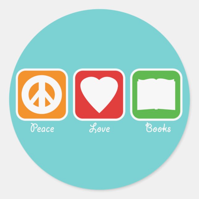 Adesivo Retro Peace, Love, Books Stickers (Escuro) (Frente)
