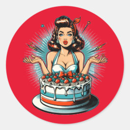 Adesivo Retro Pinup Birthday Woman and Cake