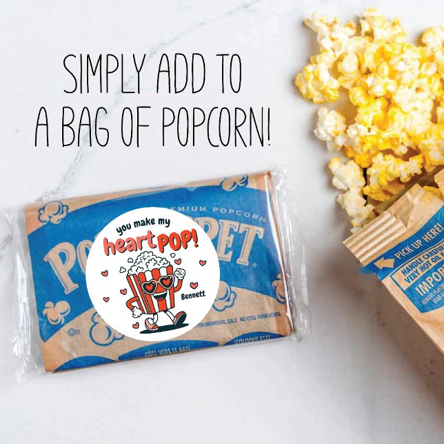 Adesivo Retro Popcorn Valentine Sticker (A cute, easy way to say “You make my heart pop!” Perfect for classroom Valentine's.)
