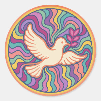 Adesivo Retro Psychedelic Peace Dove Sticker - Colorful