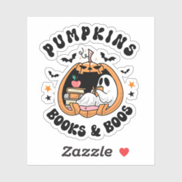 Adesivo Retro Pumpkins Books & Boos Fantasma Halloween