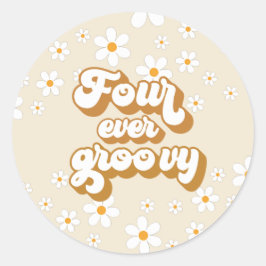 Adesivo Retro Quatro Sempre Groovy Daisy 4º Aniversário