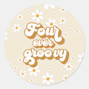 Adesivo Retro Quatro Sempre Groovy Daisy 4º Aniversário