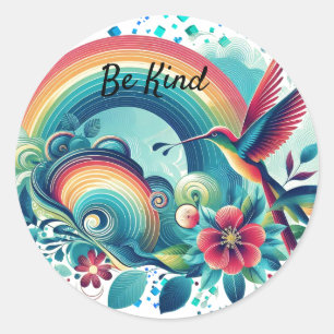 Adesivo Retro Rainbots Hummingbird Kindness Round Sticker
