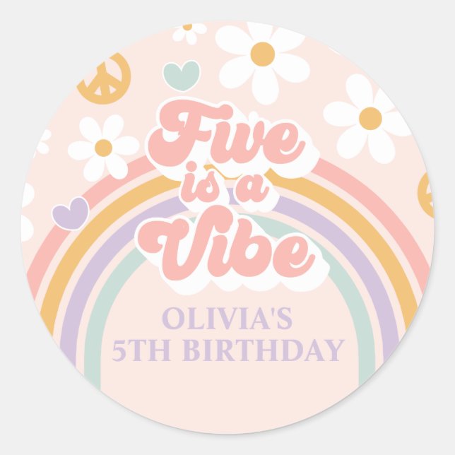 Adesivo Retro Rainbow Five é um Clima 5º Aniversário (Frente)