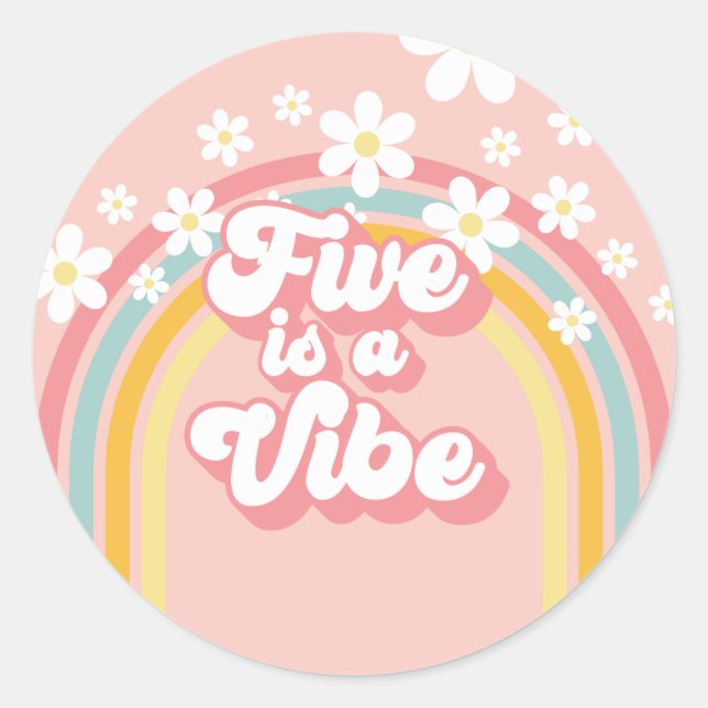 Adesivo Retro Rainbow FIVE é uma Vibe Groovy 5º Aniversári (Frente)