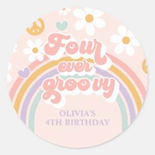 Adesivo Retro Rainbow Four Ever Groovy 4th Birthday