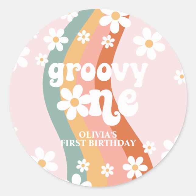 Adesivo Retro Rainbow Groovy One Daisy (Frente)