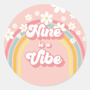 Adesivo Retro Rainbow Nine é uma Vibe Groovy 9º Aniversári