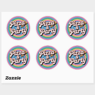Adesivo Retro Rainbow Pizza and Party Birthday Round Stick