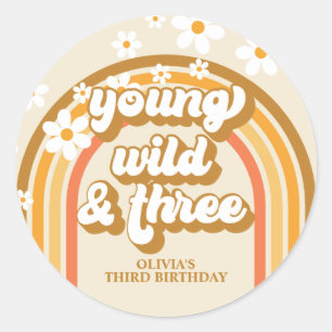 Adesivo Retro Rainbow Young Wild e Três Aniversário