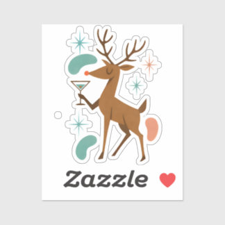 Adesivo Retro Reindeer Christmas Cocktail Mid-Century Art