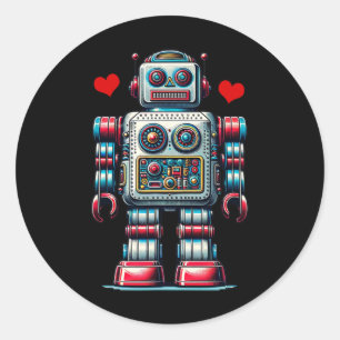 Adesivo Retro Robot Heart Valentine Day Kids Toddler Vinta