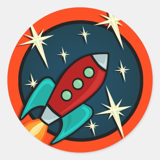 ADESIVO RETRO ROCKET SHIP GRÁFICO ROUND STICKER (Frente)