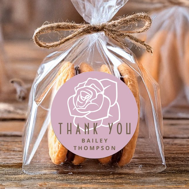 Adesivo Retro Rosa Rosa Mínimo Personalizado - Agradeço (Criador carregado)