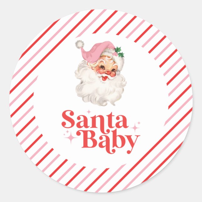 Adesivo Retro Rosa Santa Bebê chá de bebê de Natal (Frente)