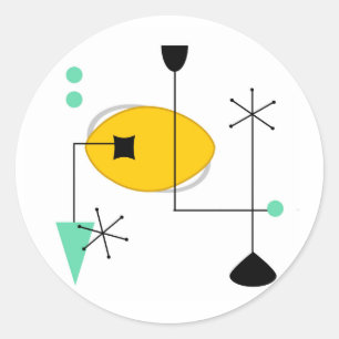 Adesivo Retro simples azul-meio século moderno amarelo