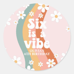 Adesivo Retro Six é um Aniversário de 6 anos Vibe Rainbow 