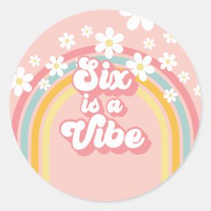 Adesivo Retro Six é uma Vibe Groovy Rainbow 6º Aniversário