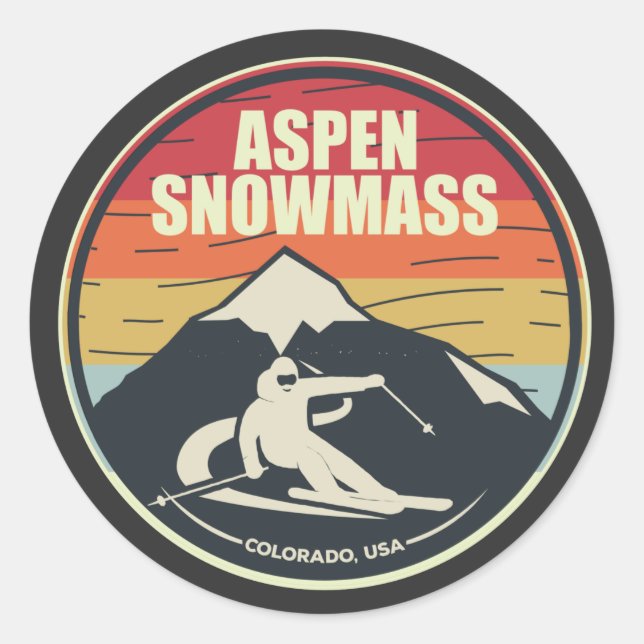 Adesivo Retro Skiing Aspen Snowmass Colorado EUA (Frente)