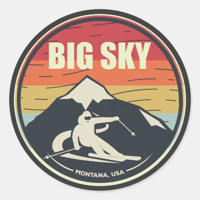 Adesivo Retro Skiing Big Sky Montana EUA (Frente)