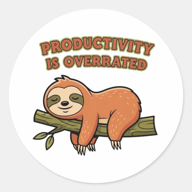 Adesivo Retro Sloth Productivity Is Overrated Vinyl Sticke (Frente)