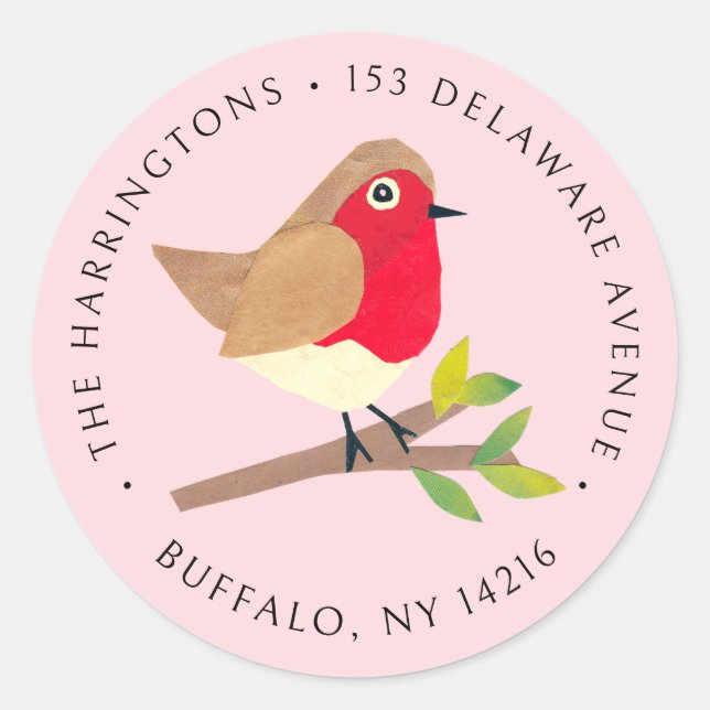 Adesivo Retro Spring Robin Pastel Pink Return Address (Frente)