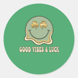 Adesivo Retro St. Patrick's Day Good Vibes & Luck Smiley 