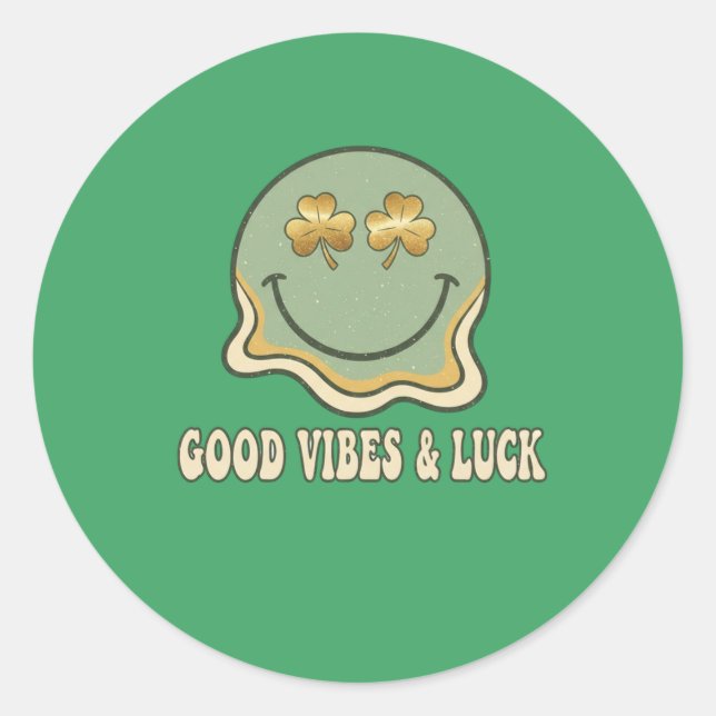 Adesivo Retro St. Patrick's Day Good Vibes & Luck Smiley  (Frente)