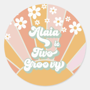 Adesivo Retro Sunshine Dois Aniversário Groovy Daisy