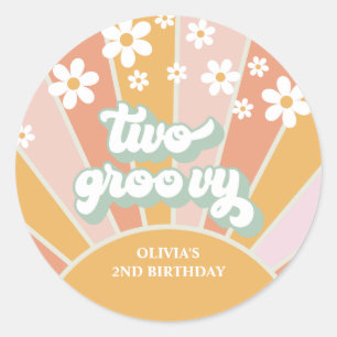 Adesivo Retro Sunshine Dois Aniversário Groovy Daisy