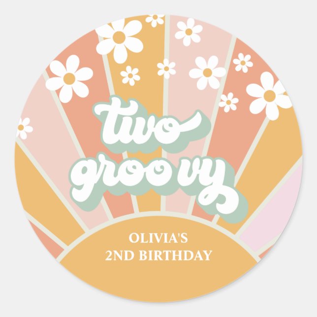 Adesivo Retro Sunshine Dois Groovy Daisy Aniversário (Frente)