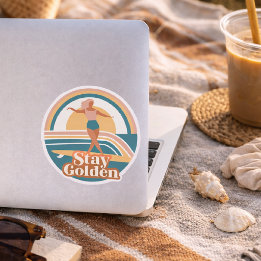 Adesivo Retro Surf Fique Dourado Boho Praiano Cost