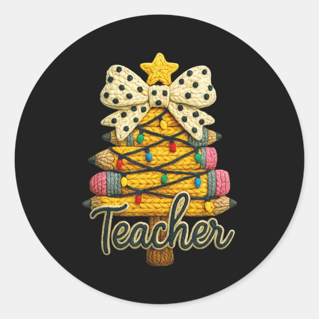 Adesivo Retro Teacher Christmas, Funny Coquette Bow Gift S (Frente)