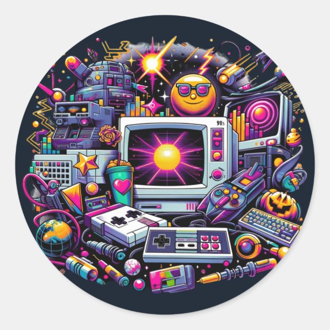 Adesivo Retro Tech Playground: Uma Odisseia Nostálgica Dos (Frente)