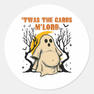 Adesivo Retro Twas The Carbs M'lord Funny Fat Ghost Spooky